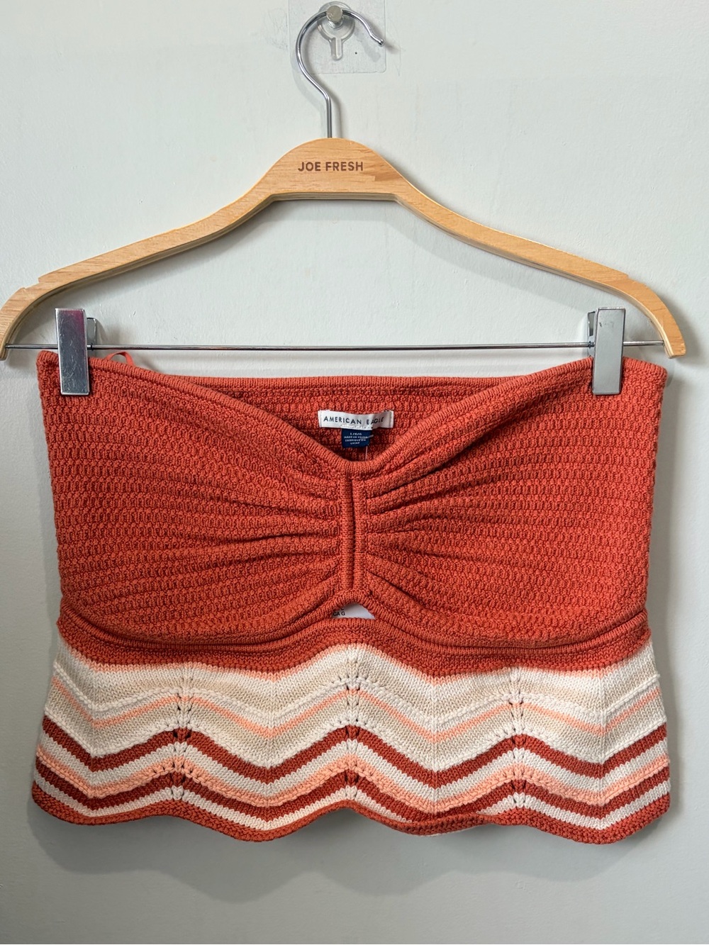 NWT American Eagle Crochet Chevron Tube Top Rust Orange Cream Scalloped Size L